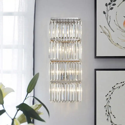 Chrome Crystal Flush Sconce by Decorbites with hanging crystal prisms on wall on Tampa Home & Garden Store