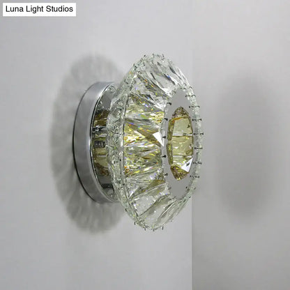 Decorbites chrome faceted crystal wall sconce lamp, round crystal shade on Tampa Home & Garden Store
