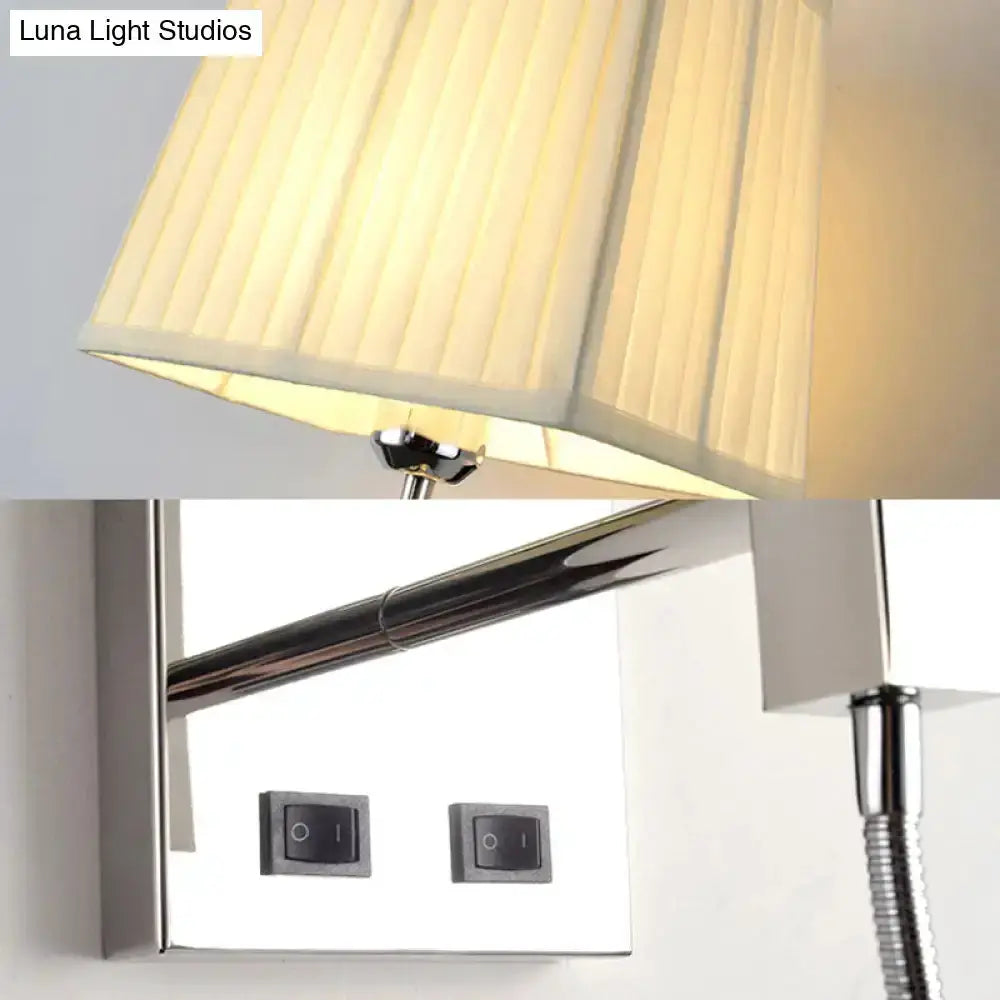 Chrome LED bedside wall sconce by Decorbites with pleated shade and dual switches on Tampa Home & Garden Store
