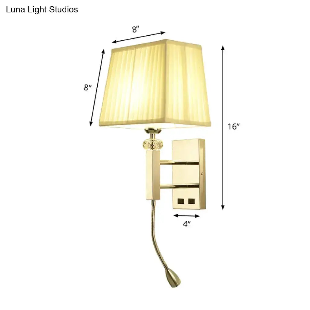LED bedroom wall sconce by Decorbites with gold-tone finish and fabric shade on Tampa Home & Garden Store