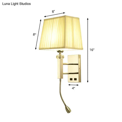 LED bedroom wall sconce by Decorbites with gold-tone finish and fabric shade on Tampa Home & Garden Store