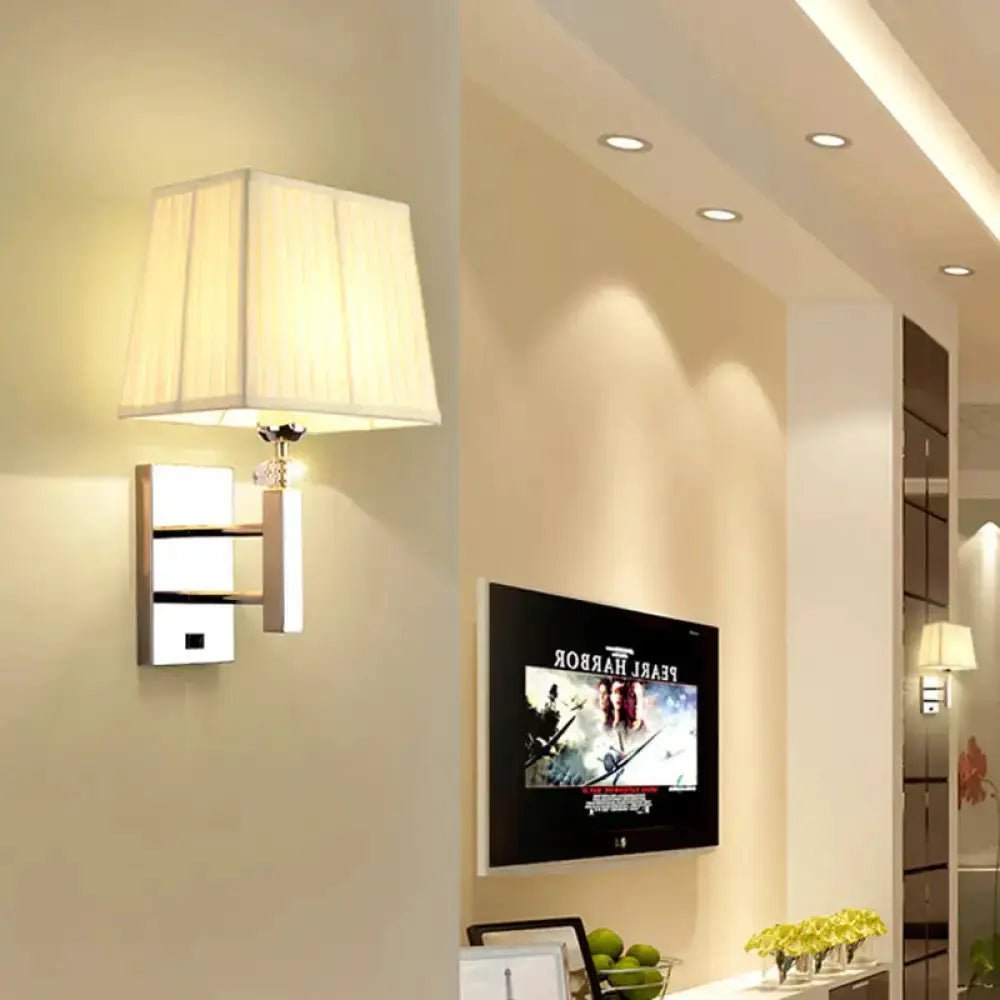Decorbites chrome LED bedroom wall sconce with fabric shade on Tampa Home & Garden Store