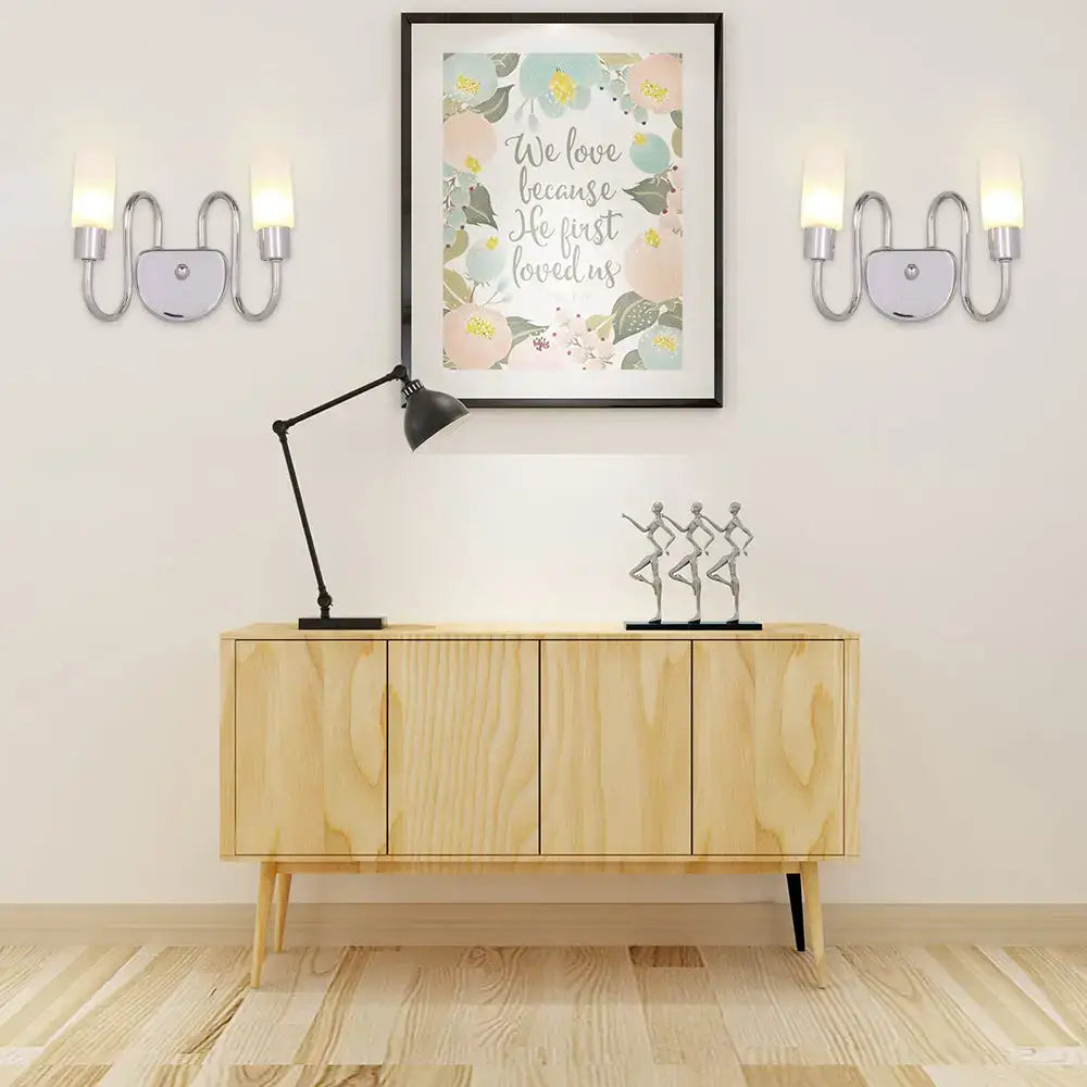 Chrome Milk Glass Sconce pair by Decorbites, wall-mounted modern lighting fixtures on Tampa Home & Garden Store