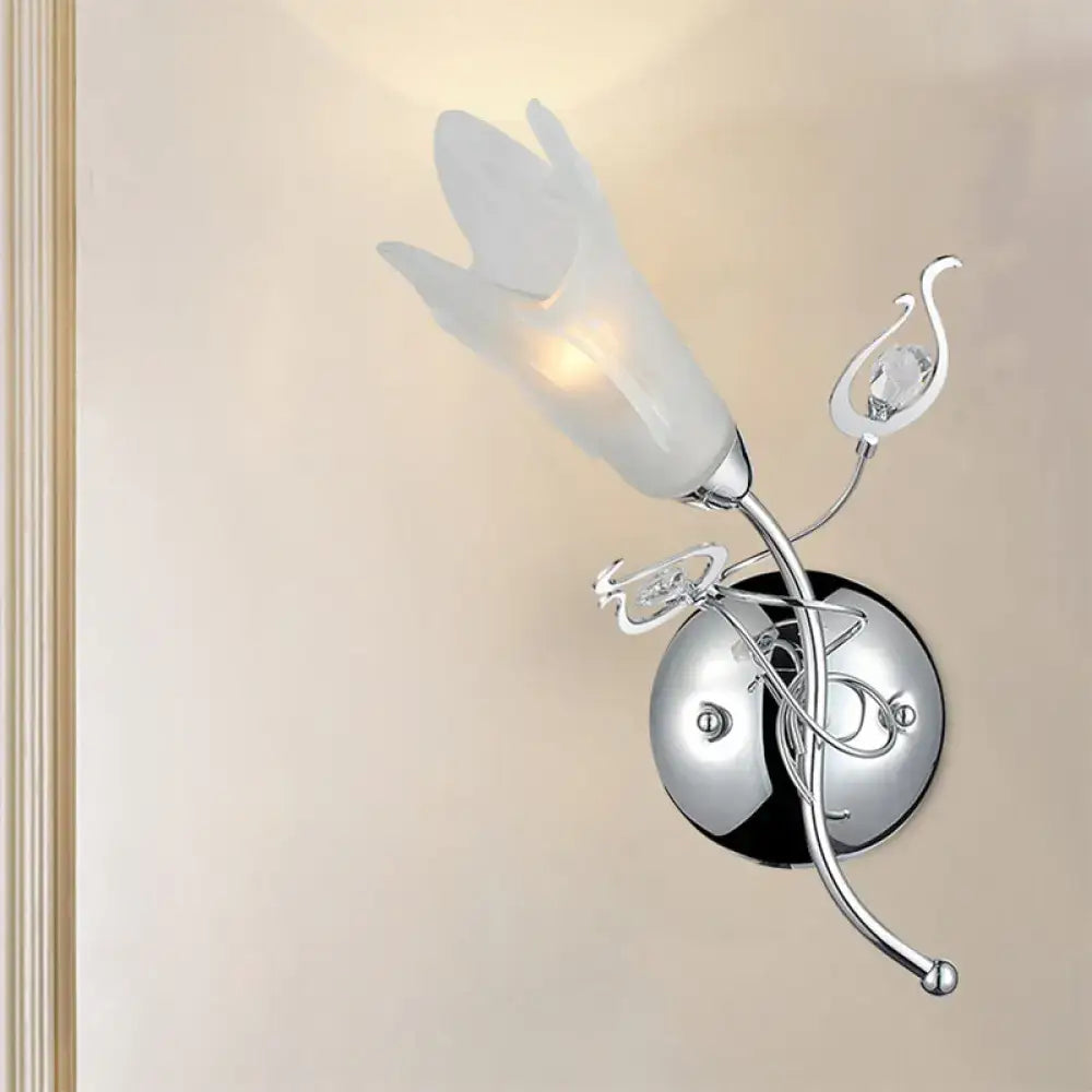 Chrome Opal Glass Sconce by Decorbites, wall mount with handlike frosted shade and crystals on Tampa Home & Garden Store