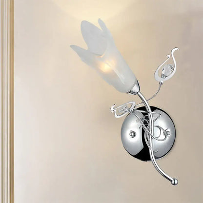 Chrome Opal Glass Sconce by Decorbites, wall mount with handlike frosted shade and crystals on Tampa Home & Garden Store