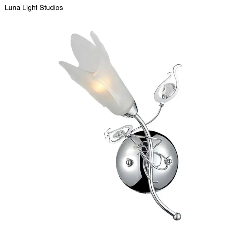 Chrome Opal Glass Sconce by Decorbites with curved chrome arms and flower shade on Tampa Home & Garden Store