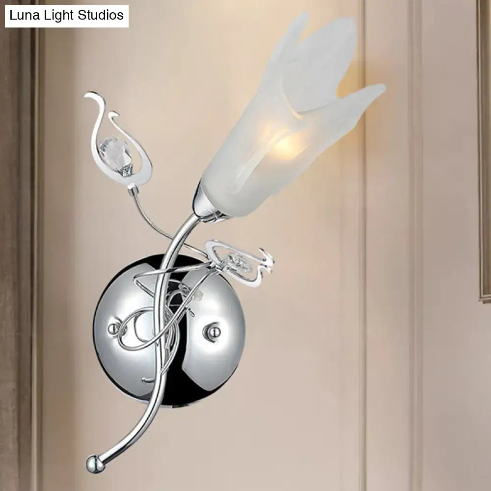 Chrome Opal Glass Sconce by Decorbites, wall-mount with frosted shade and crystal accents on Tampa Home & Garden Store