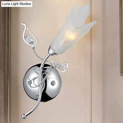 Chrome Opal Glass Sconce by Decorbites, wall-mount with frosted shade and crystal accents on Tampa Home & Garden Store