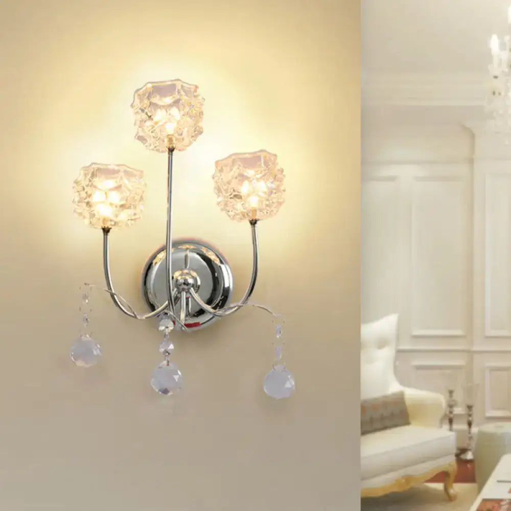 Chrome Crystal 3-Head Wall Sconce by Decorbites, chrome finish with crystal shades on Tampa Home & Garden Store