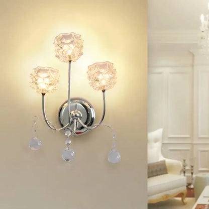 Chrome Crystal 3-Head Wall Sconce by Decorbites, chrome finish with crystal shades on Tampa Home & Garden Store