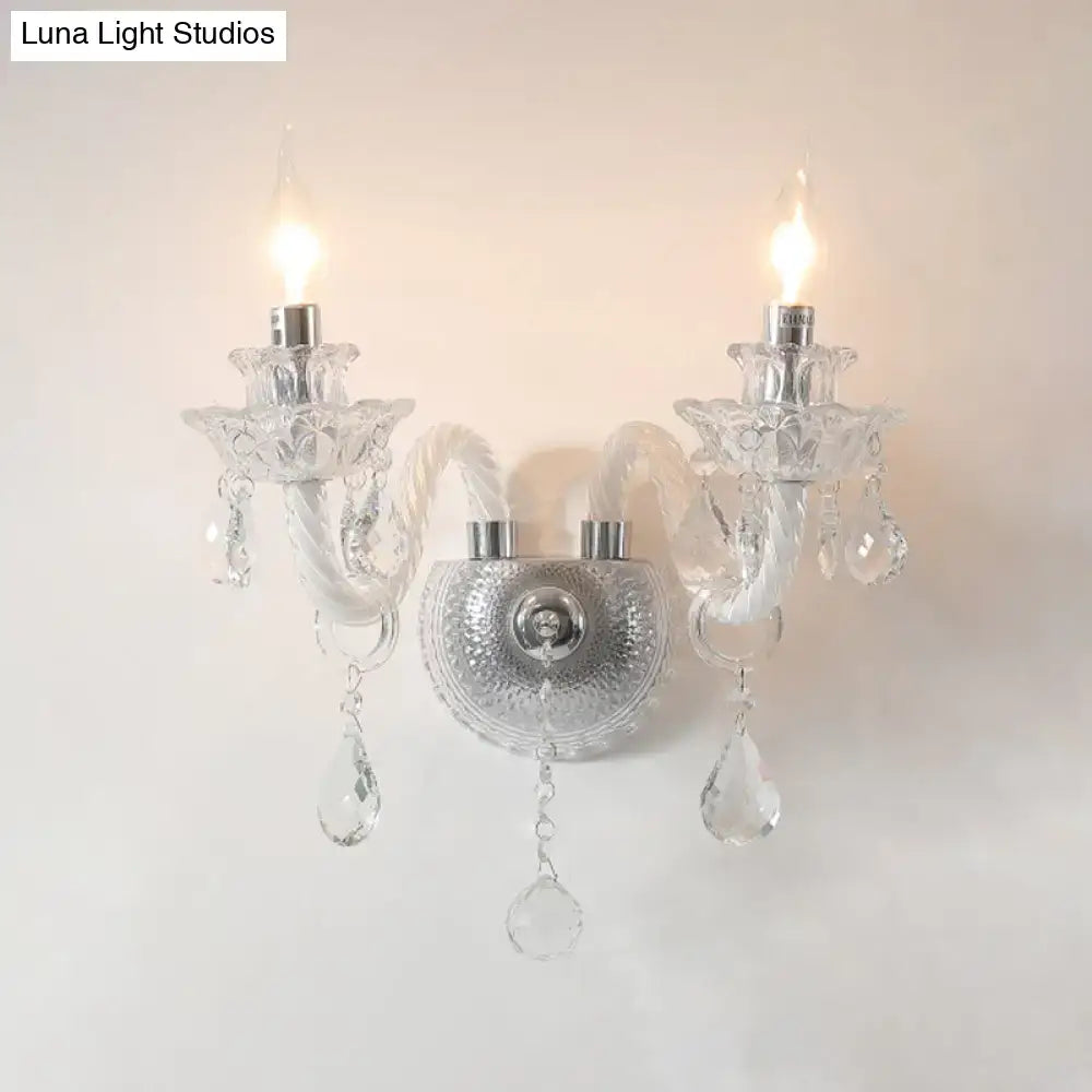 Clear Crystal Faceted Wall Sconce, two-arm crystal design by Decorbites on Tampa Home & Garden Store