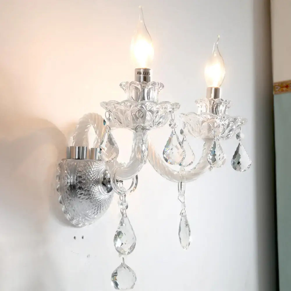 Clear crystal faceted wall sconce by Decorbites with dual candle bulbs on Tampa Home & Garden Store