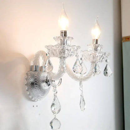 Clear crystal faceted wall sconce by Decorbites with dual candle bulbs on Tampa Home & Garden Store