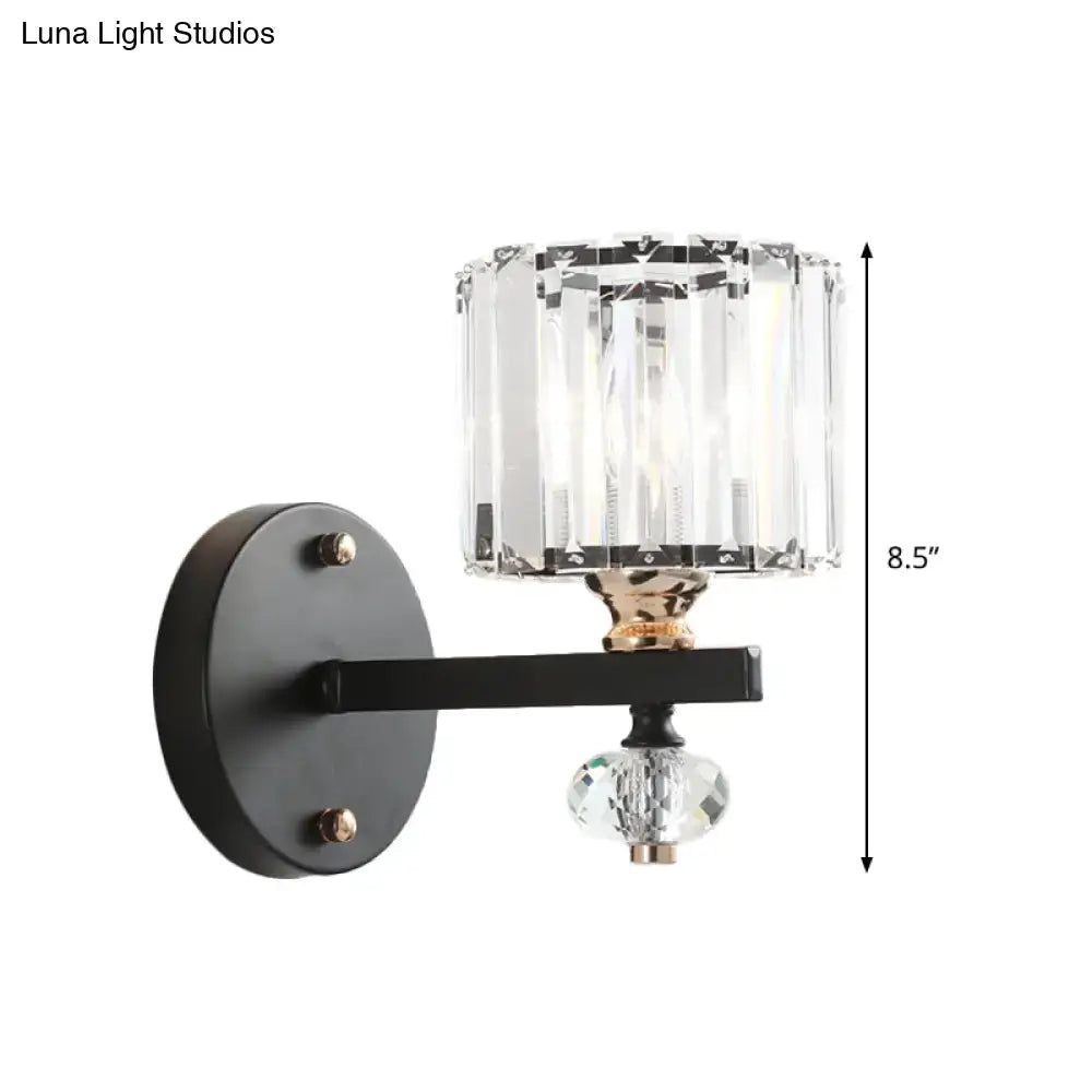 Black ribbed glass sconce by Decorbites with crystal pendant and brass accents on Tampa Home & Garden Store