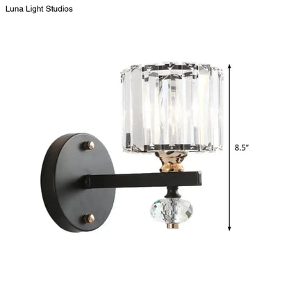 Black ribbed glass sconce by Decorbites with crystal pendant and brass accents on Tampa Home & Garden Store