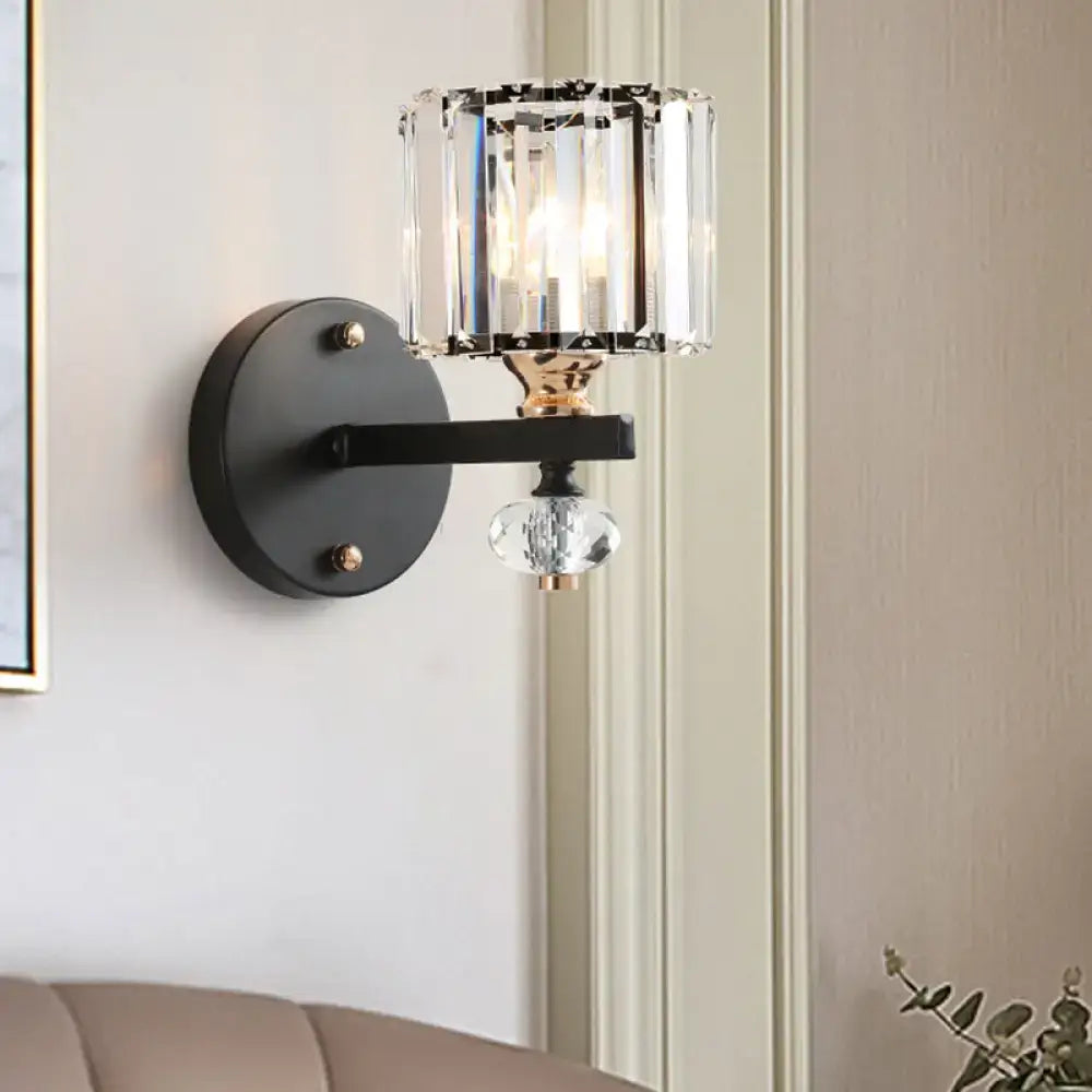 Black Ribbed Glass Sconce by Decorbites on wall with crystal shade and metal arm on Tampa Home & Garden Store