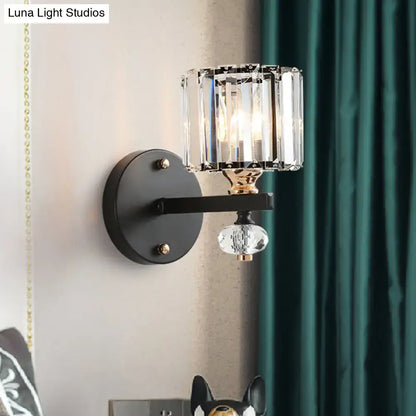 Black ribbed glass sconce with round black wall mount and crystal knob Decorbites on Tampa Home & Garden Store