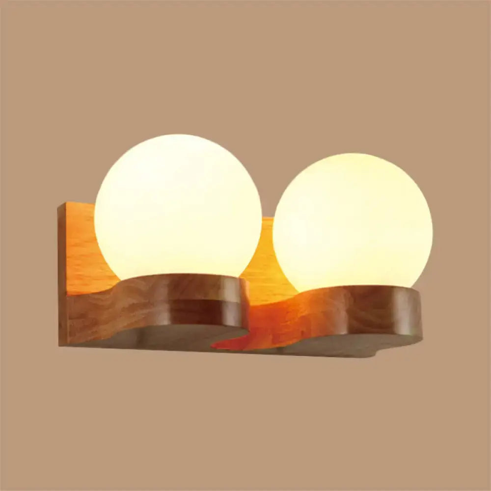 Cream glass wood sconce with twin globe lights on curved oak mount Decorbites on Tampa Home & Garden Store