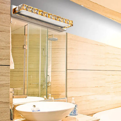 Contemporary crystal gold wall sconce with crystal trim warm white LED for bathroom use on Tampa Home & Garden Store