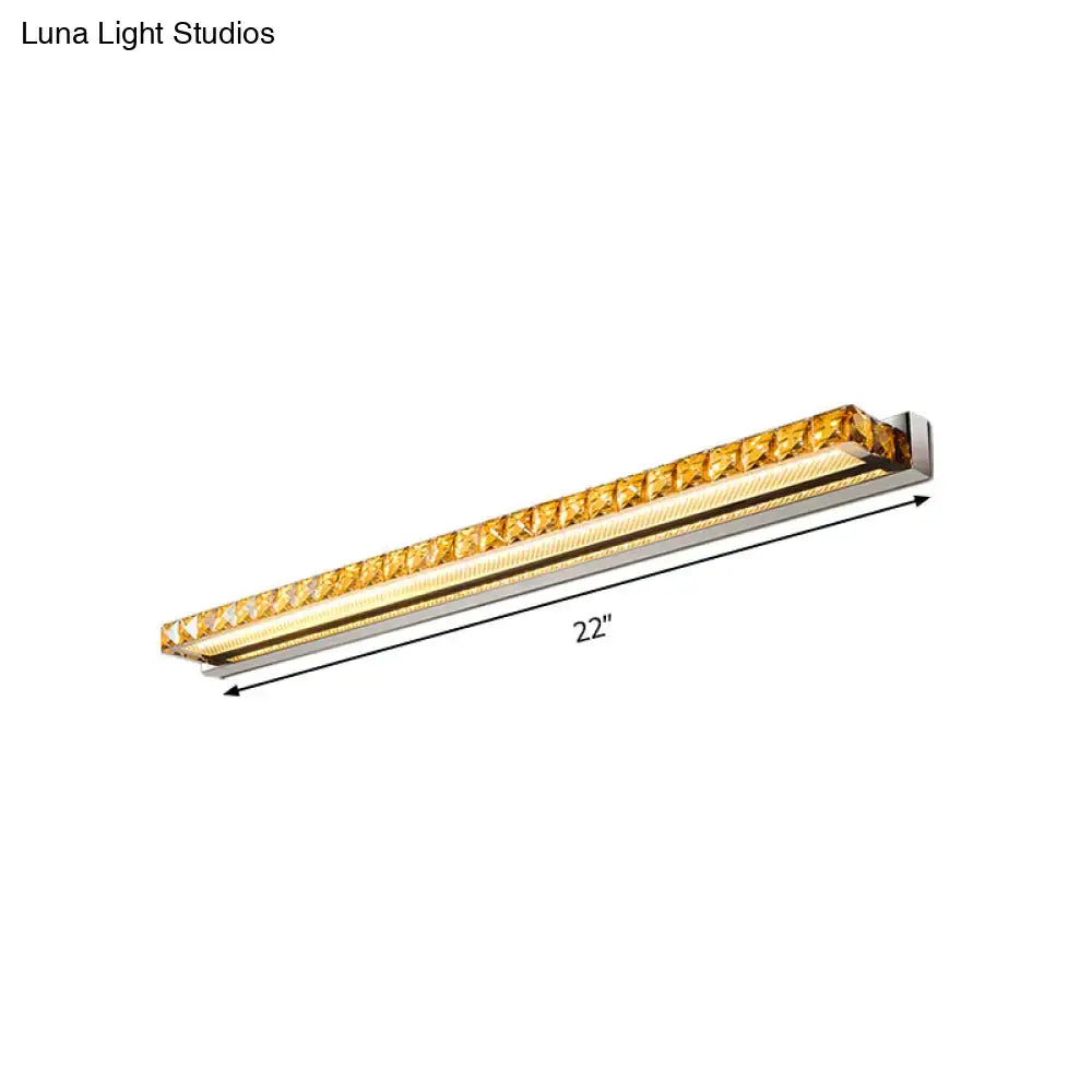 Contemporary crystal gold bathroom wall sconce with warm white LED, 22" long, Decorbites on Tampa Home & Garden Store