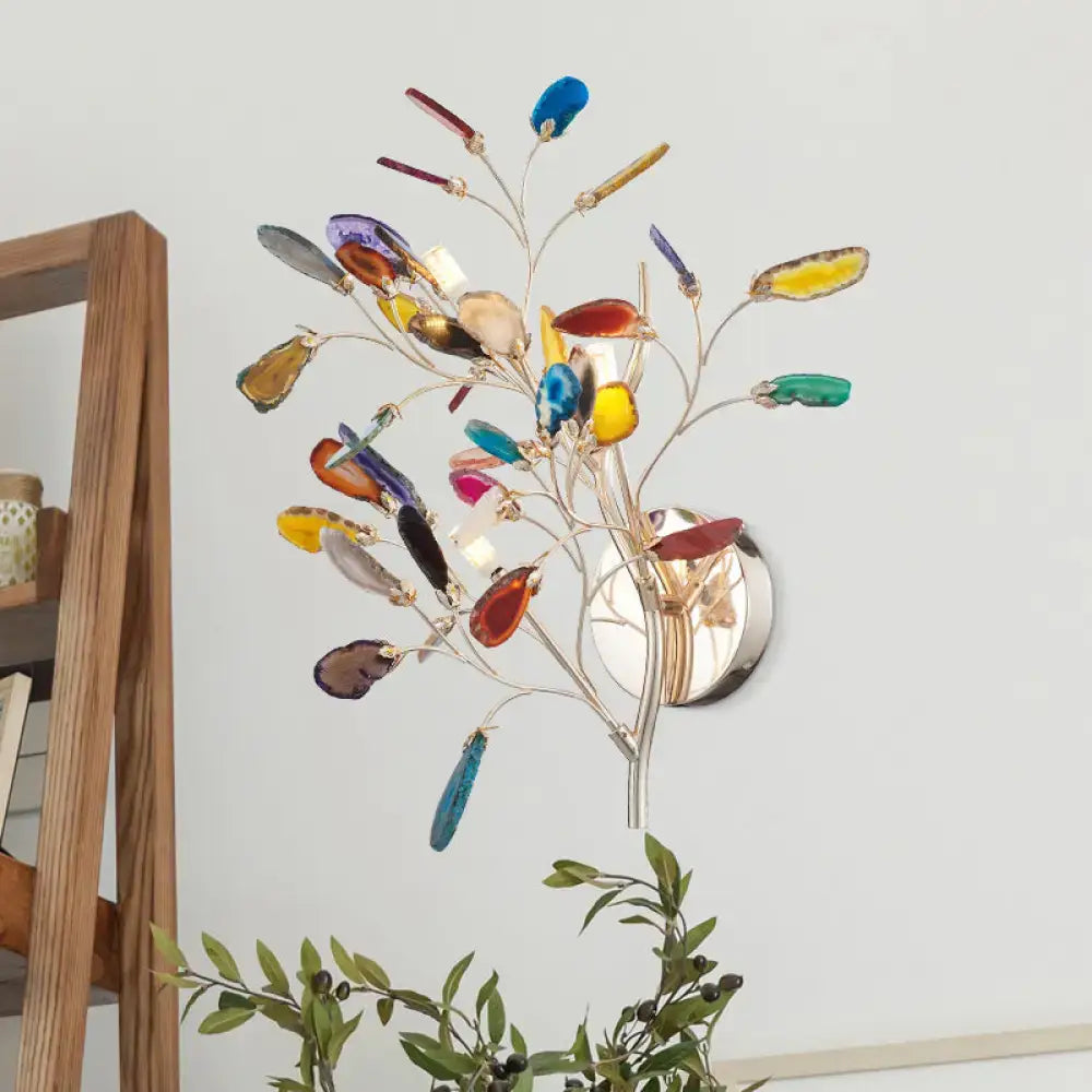 Gold Agate Leaf Sconce with multicolored glass leaves on metallic branches Decorbites on Tampa Home & Garden Store