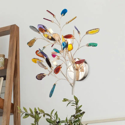 Gold Agate Leaf Sconce with multicolored glass leaves on metallic branches Decorbites on Tampa Home & Garden Store