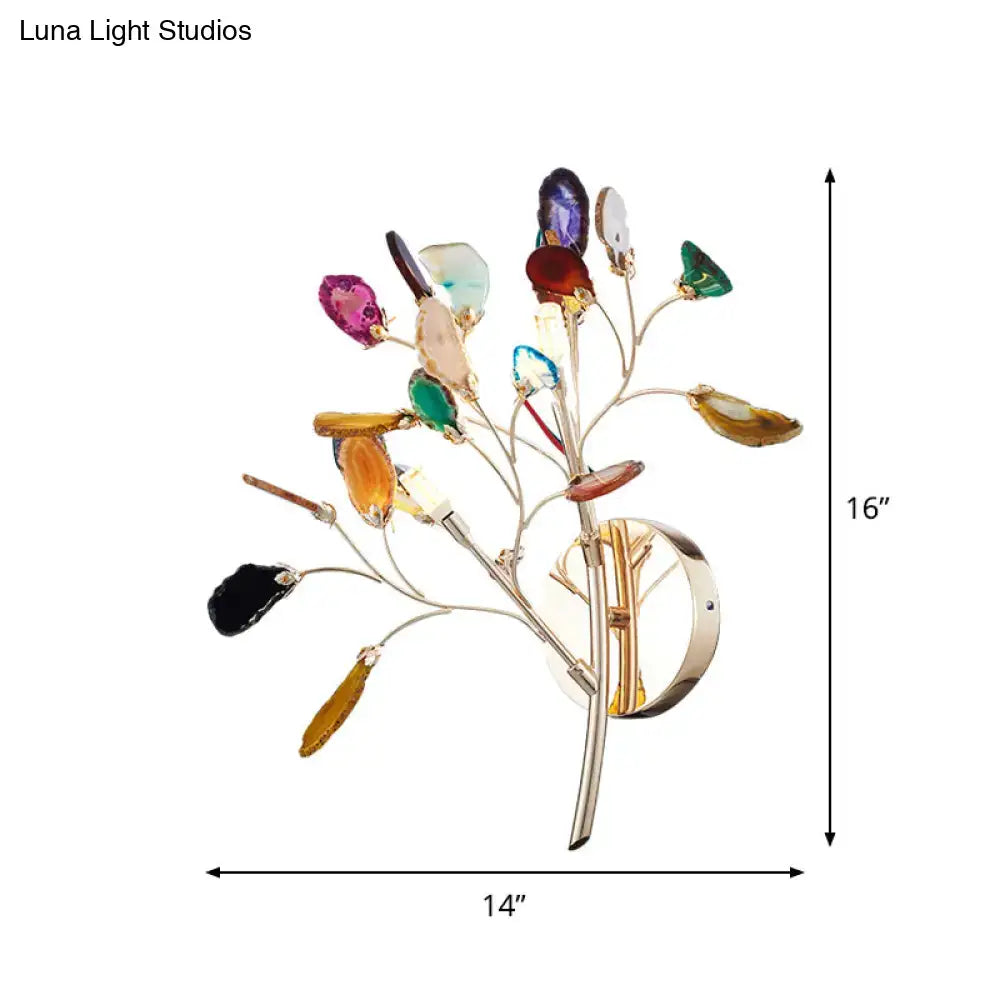 Gold Agate Leaf Sconce by Decorbites, multicolor gemstone leaves wall sculpture on Tampa Home & Garden Store
