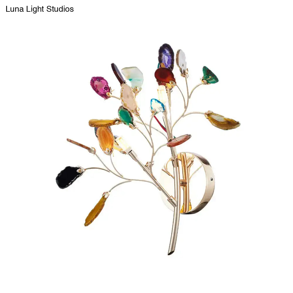 Gold Agate Leaf Sconce by Decorbites with multicolor gemstone leaves on gold metal branches on Tampa Home & Garden Store