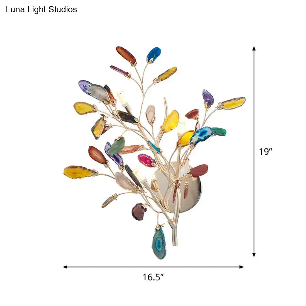 Gold Agate Leaf Sconce by Decorbites; brass branch wall sconce with multicolor agate leaves on Tampa Home & Garden Store