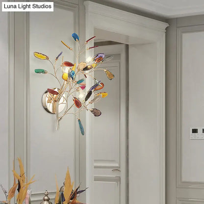 Gold Agate Leaf Sconce by Decorbites with colorful glass leaves on gold-tone metal branches on Tampa Home & Garden Store