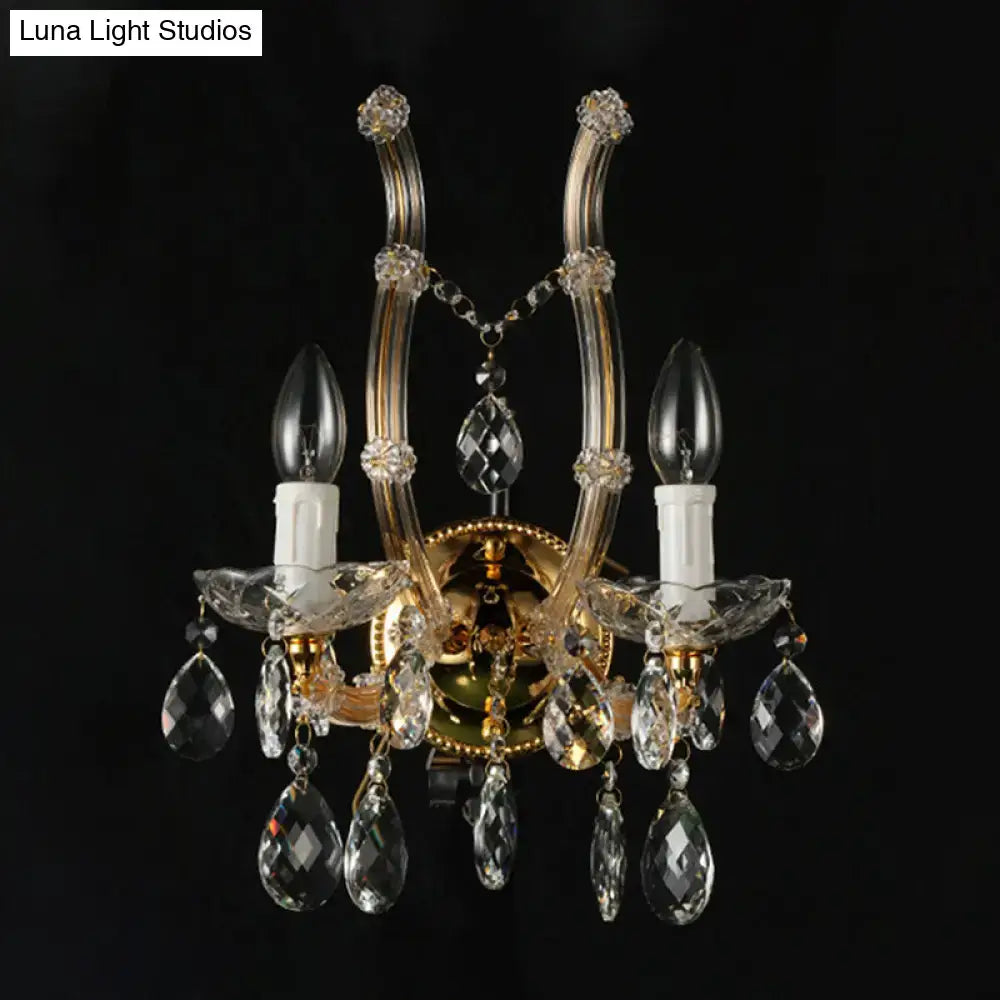 Amber Crystal Gold Accent Wall Light two-bulb sconce with crystal drops by Decorbites on Tampa Home & Garden Store