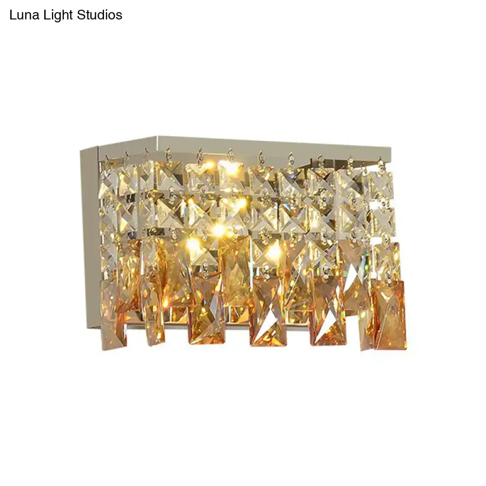 Amber LED crystal corridor sconce by Decorbites with hanging prism crystals on Tampa Home & Garden Store