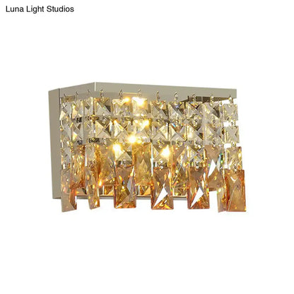 Amber LED crystal corridor sconce by Decorbites with hanging prism crystals on Tampa Home & Garden Store