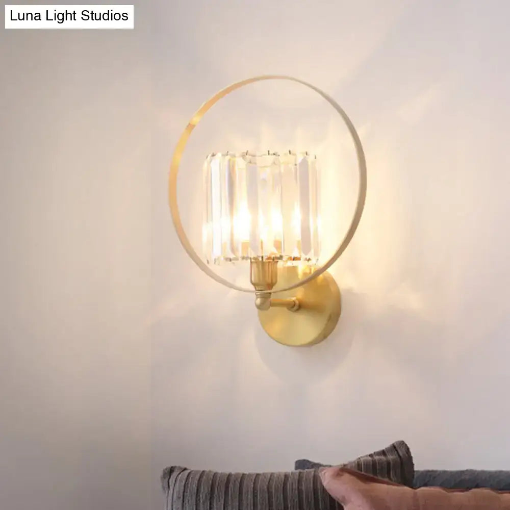 Gold Crystal Ring Sconce by Decorbites, round gold wall lamp with crystal prisms on Tampa Home & Garden Store