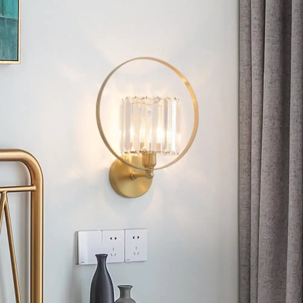 Gold Crystal Ring Sconce by Decorbites; brass halo with crystal shade, wall mount on Tampa Home & Garden Store