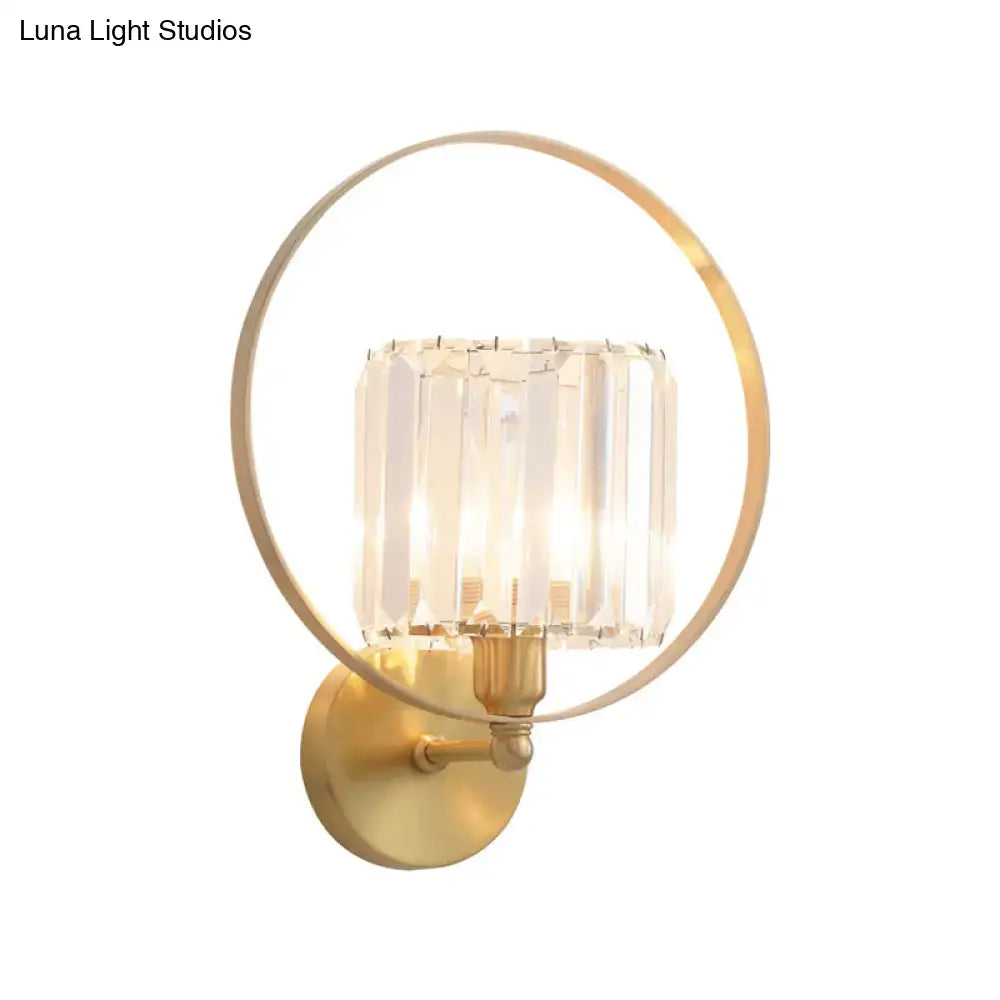 Gold Crystal Ring Sconce by Decorbites with crystal shade and circular brass ring on Tampa Home & Garden Store