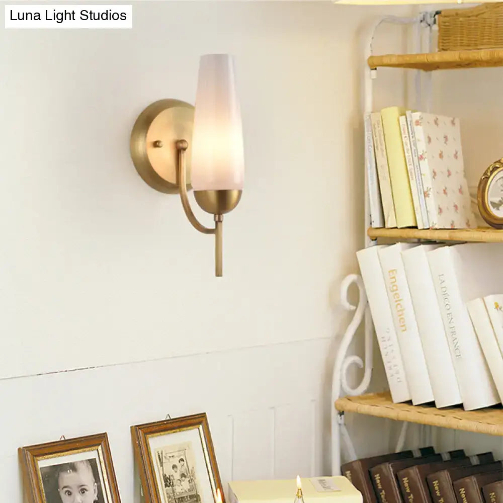Gold Opal Conical Sconce wall light with brass finish and frosted glass shade on Tampa Home & Garden Store