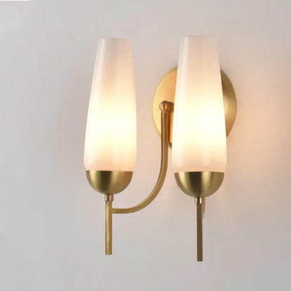 Gold Opal Conical Sconce two-light wall light with brass finish and frosted opal glass shades on Tampa Home & Garden Store