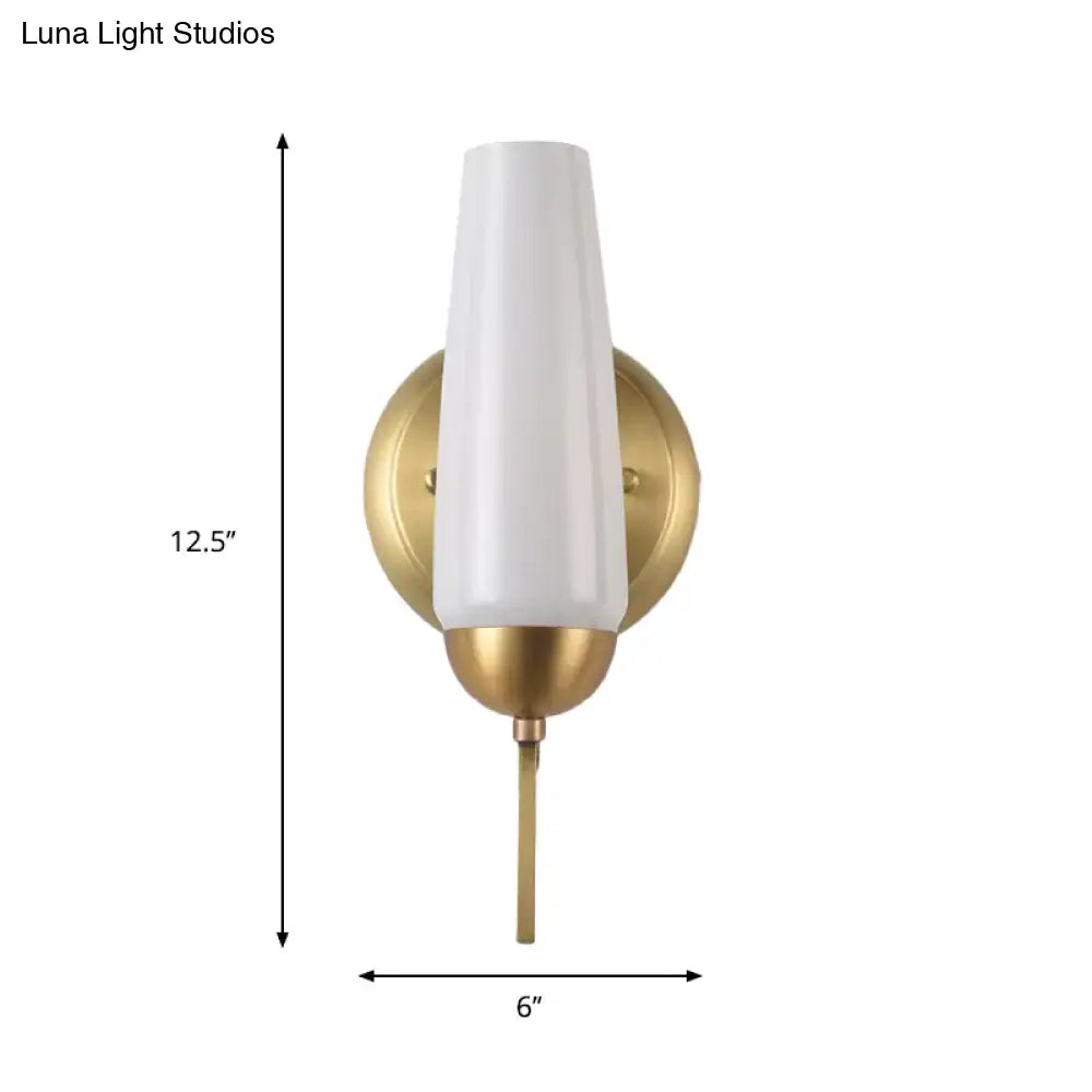 Decorbites Gold Opal Conical Sconce, white opal glass taper shade with brass backplate on Tampa Home & Garden Store