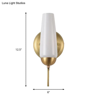 Decorbites Gold Opal Conical Sconce, white opal glass taper shade with brass backplate on Tampa Home & Garden Store