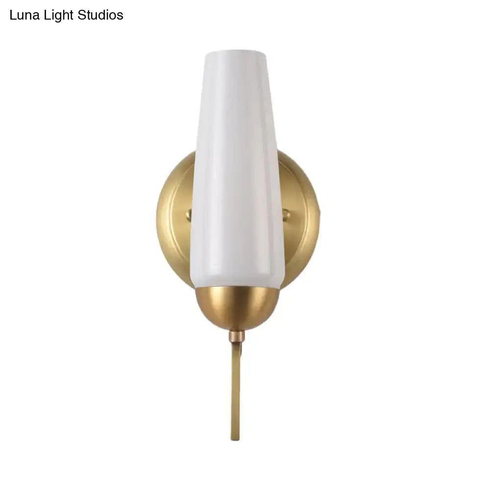 Gold opal glass conical sconce with brass backplate wall light by Decorbites on Tampa Home & Garden Store