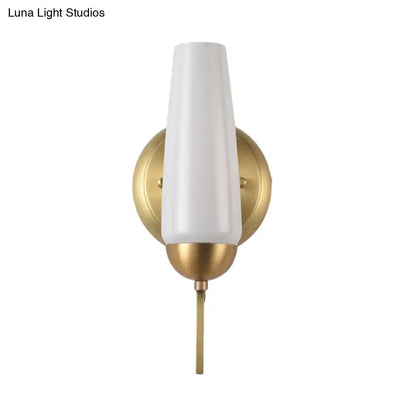 Gold opal glass conical sconce with brass backplate wall light by Decorbites on Tampa Home & Garden Store