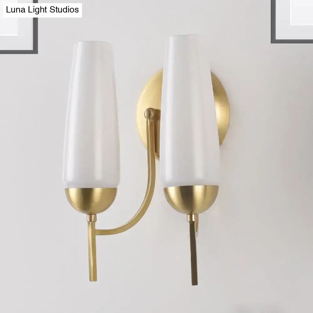 Gold Opal Conical Sconce by Decorbites, brass finish with a pair of white glass shades on Tampa Home & Garden Store