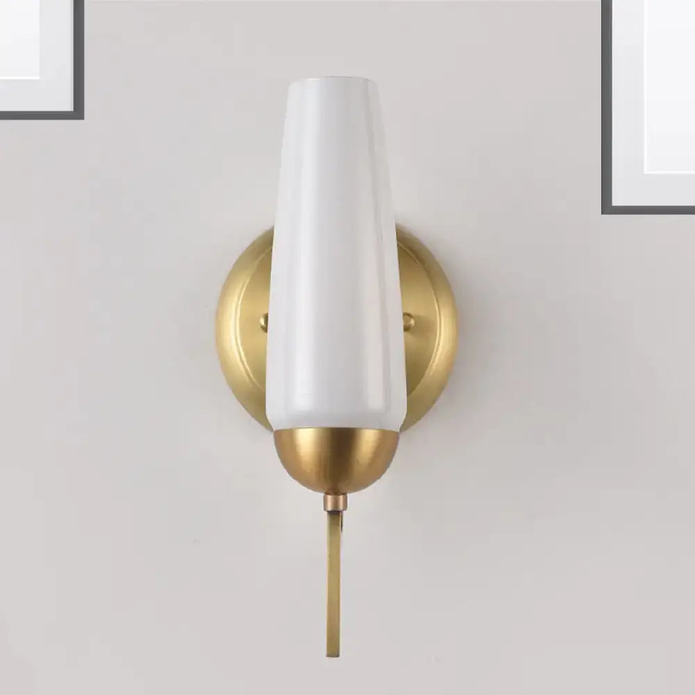 Gold Opal Conical Sconce with white opal glass shade and brass backplate by Decorbites on Tampa Home & Garden Store