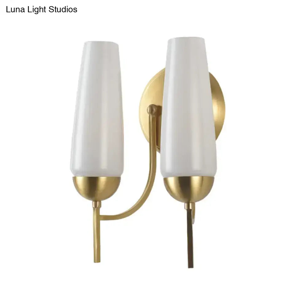 Gold Opal Conical Sconce pair with twin white glass shades and brass backplate Decorbites on Tampa Home & Garden Store