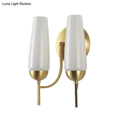 Gold Opal Conical Sconce pair with twin white glass shades and brass backplate Decorbites on Tampa Home & Garden Store
