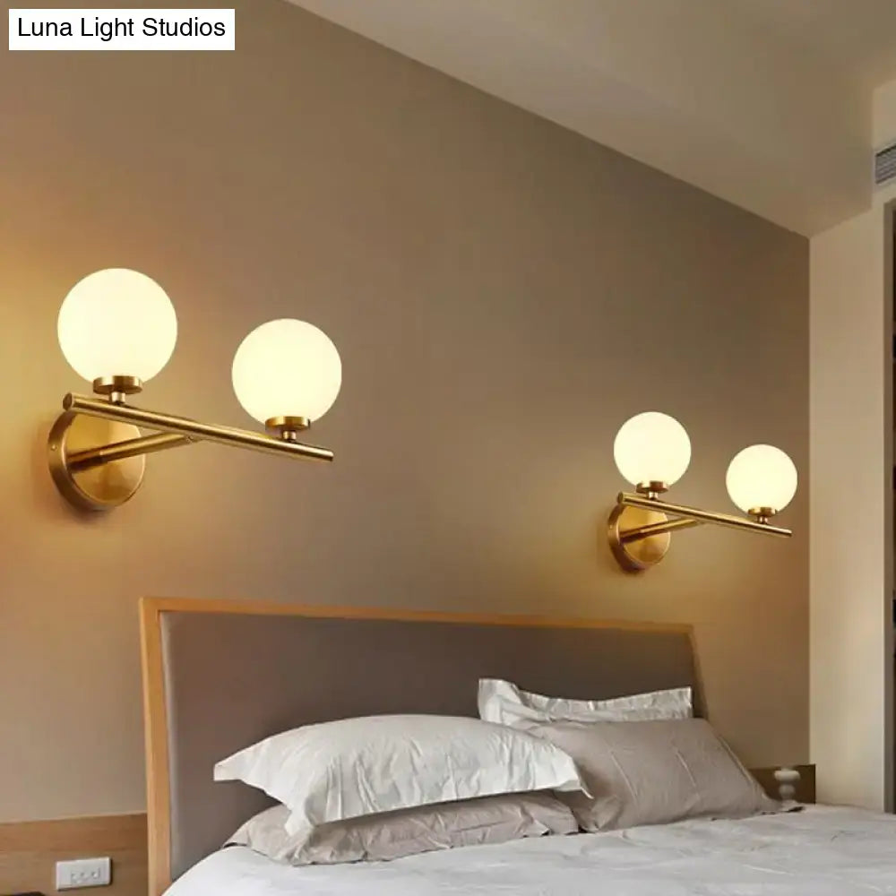 Gold White Glass Wall Light by Decorbites, brass twin-globe wall sconces, pair for bedroom on Tampa Home & Garden Store