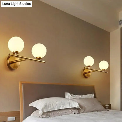 Gold White Glass Wall Light by Decorbites, brass twin-globe wall sconces, pair for bedroom on Tampa Home & Garden Store