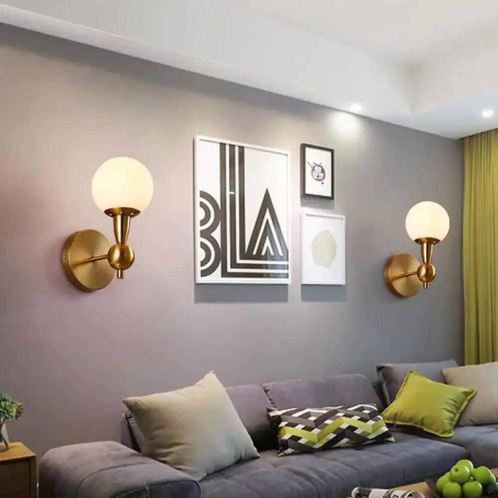 Gold White Glass Wall Light by Decorbites, brass finish sconces with globe shades, pair on Tampa Home & Garden Store
