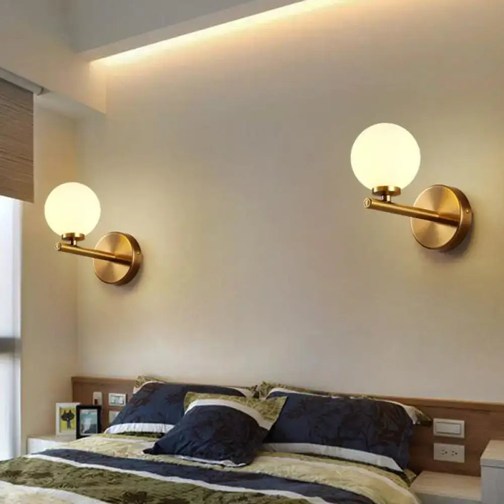 Gold White Glass Wall Light pair, brass finish sconces with globe bulbs by Decorbites on Tampa Home & Garden Store